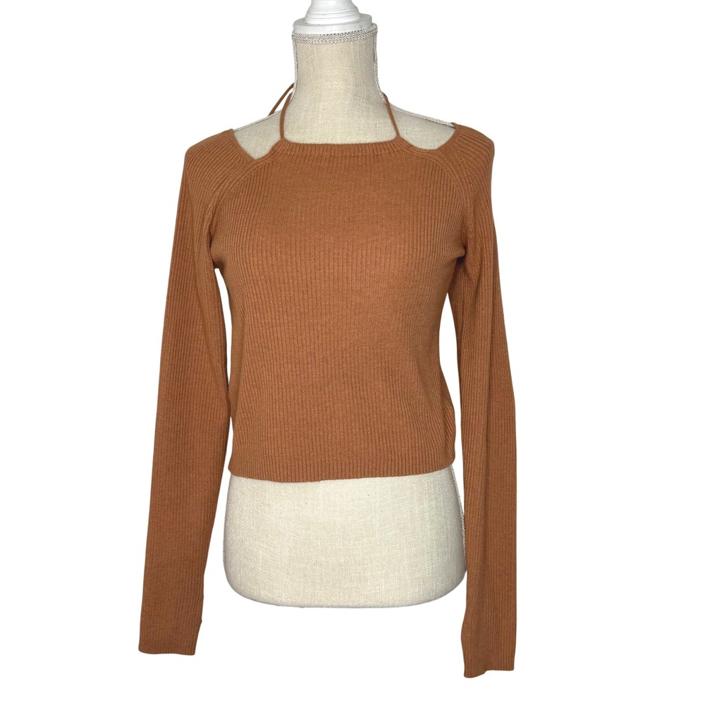 Kastane tie halter open shoulder‎ knit top brown Size F